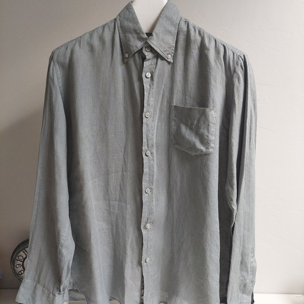 Doppelganger‎ Roma Gray Shirt XL 100% Linen Button Down Dress Up  Lightweight